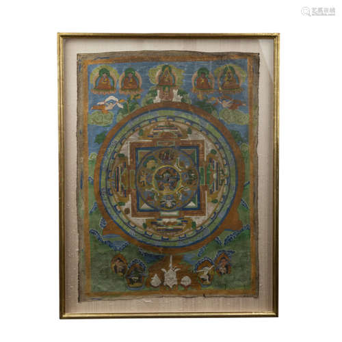 Thangka eines Mandala. TIBET, 19. Jh..Mit der Darstellung des Vajrapani. Seine Gestalt ist von