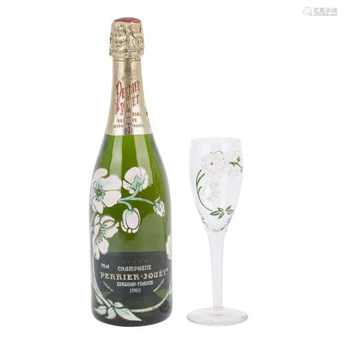 PERRIER-JOUET Champagner mit emailliertem Sektglas, Frankreich,Millésimé, 12% Vol., 750ml,