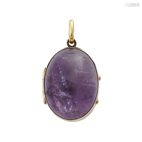 Medaillon aus 2 Amethystcabochonsca. 22x16 mm, GG 14K, Öse Messing. Zinnlot- u. Reparaturspuren,