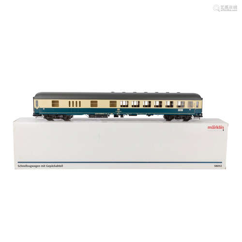 MÄRKLIN Schnellzugwagen mit Gepäckabteil 58052, Spur 1.Blau-/cremefarben, 4-achsig, mit