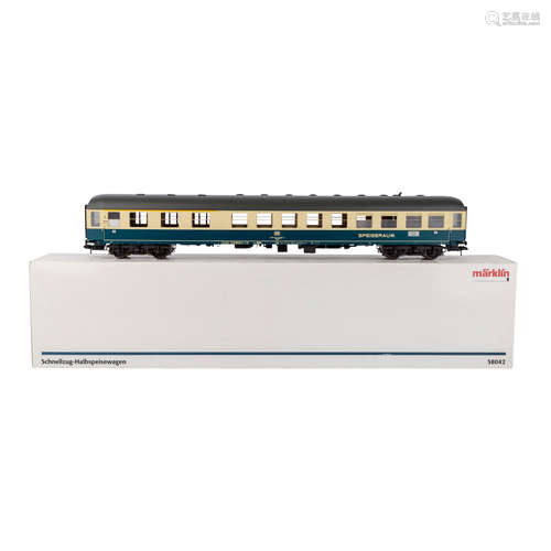 MÄRKLIN Schnellzug-Halbspeisewagen 58042, Spur 1.Blau-/cremefarben, 4-achsig, mit