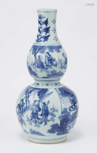 Vase double gourde, Chine, XXe s - Porcelaine émaillée bleu blanc à décor d'un [...]