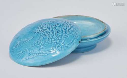 Boîte ronde, Chine, XXe s - Porcelaine émaillée turquoise, D 6 cm -
