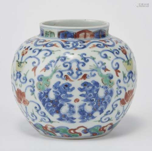 Petit vase, Chine, XXe s, marque Wanli apocryphe - Porcelaine émaillée doucai à [...]