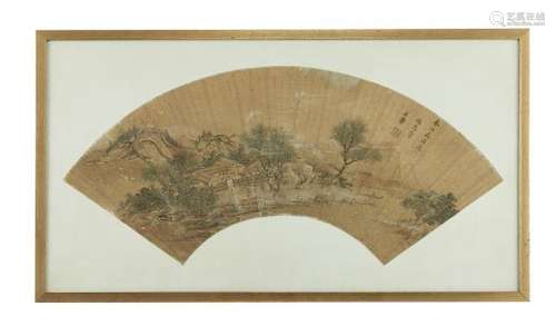 Eventail, dynastie Qing (1644-1912) - Pigments et or sur papier, à décor d'une [...]