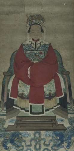 Portrait d'ancêtre, Chine, dynastie Qing (1644-1912)  - Encre et aquarelle sur [...]