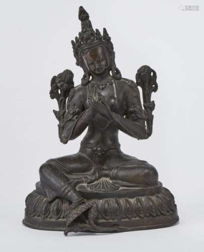Tara, art sino-tibétain, Chine, XVIII-XIXe s - Bronze à patine brune, H 18 cm -