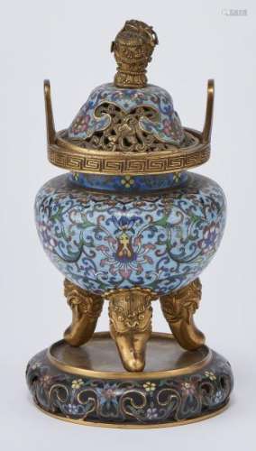 Brûle-parfum tripode, Chine, dynastie Qing (1644-1912)  - Cuivre, cuivre doré et [...]