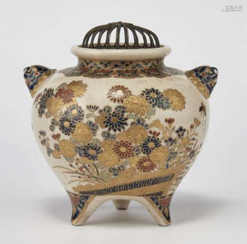 Brûle-parfum, Koro, Satsuma, Japon, fin XIXe s - Porcelaine émaillée polychrome [...]