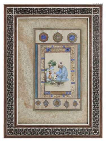 Ecole perse, XIXe s - Peintre au travail, encre et gouache sur papier, 13x9 cm -