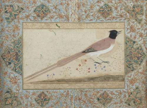 Page de manuscrit enluminée, Iran, probablement époque Safavide - Oiseau à la [...]