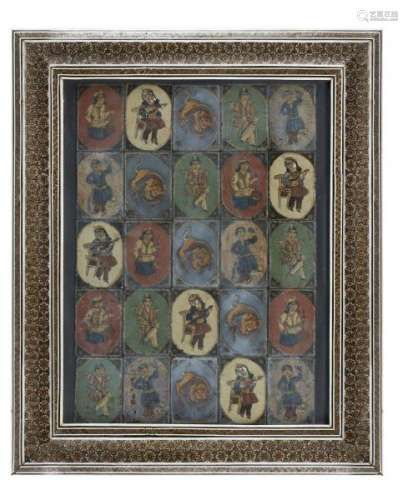 Ensemble de 20 miniatures, Iran, époque Qajar - Figurant des personnages et lions, [...]