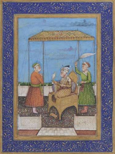 Suite de quatre enluminures de manuscrit, Inde, XIXe s - Scènes de palais, encre et [...]