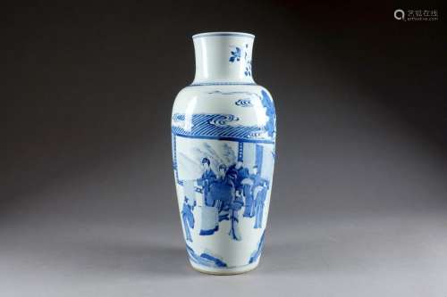 Vase ‘Maillet“. A émaux bleu/blanc au décor figura…