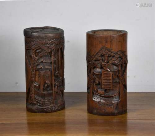 CHINE XXe siècle Paire de pots à pinceaux en bambo…