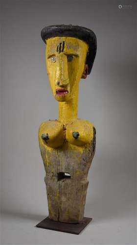 BOZO MALI Buste de femme en bois polychrome jaune,…