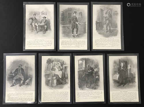 GROUP OF SEVEN DICKENS RELATED POSTCARDS PRINTED FOR THE PICKWICK LEATHER BOTTLE COMPANY