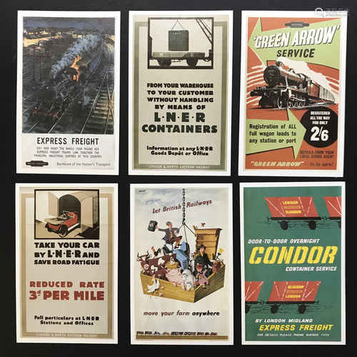 COMPLETE SET OF SIX RAILWAY ON POSTERS POSTCARDS - WITH ENVELOPE