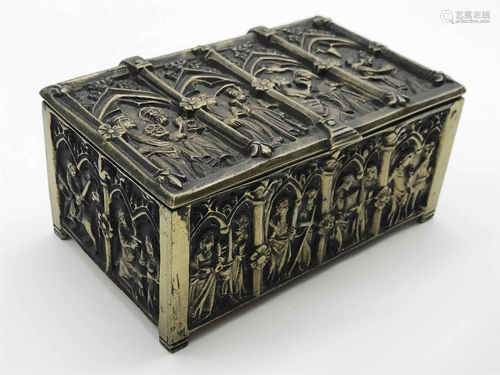 HEAVY DECORATIVE SOLID BRASS JEWELLERY ORNATE BOX / CASKET