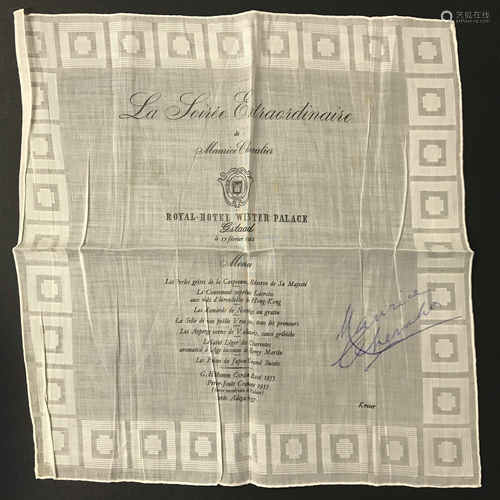 MAURICE CHEVALIER AUTOGRAPH ON SILK MENU