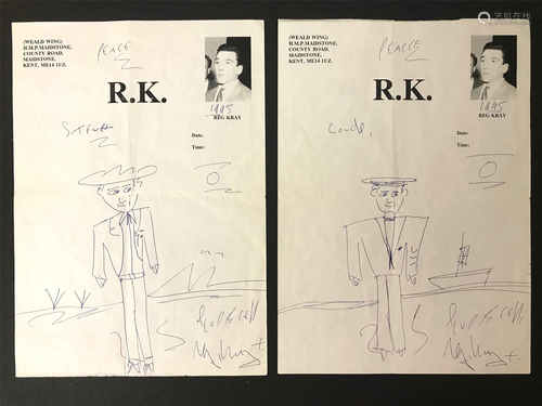 TWO SIGNED SKETCHES BY REG KRAY