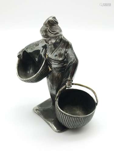 WHITE METAL JAPANESE WOMEN WITH BASKETS FIGURINE