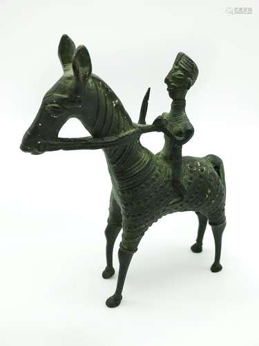 BRONZE FIGURINE OF WARRIOR ON HORSE