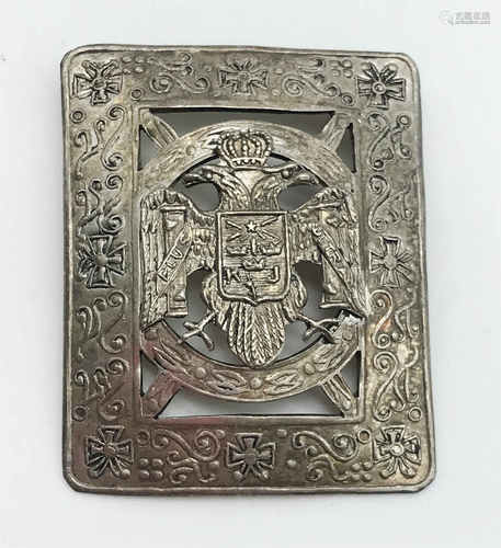 SQUARE SHAPED DOUBLE HEADED EAGLE SILVER BROOCH