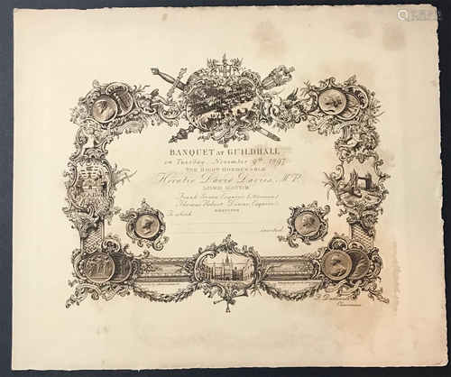 PROOF OF 1897 INVITATION FOR BANQUET AT GUILDHALL BY LORD MAYOR HORATIO DAVID DAVIES