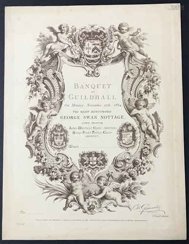 PROOF OF 1884 INVITATION FOR BANQUET AT GUILDHALL BY LORD MAYOR GEORGE SWAN NOTTAGEIN