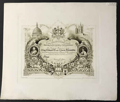 PROOF OF 1902 INVITATION FOR CORONATION CELEBRATION AT GUILDHALL BY LORD MAYOR SIR JOSEPH DIMSDALE