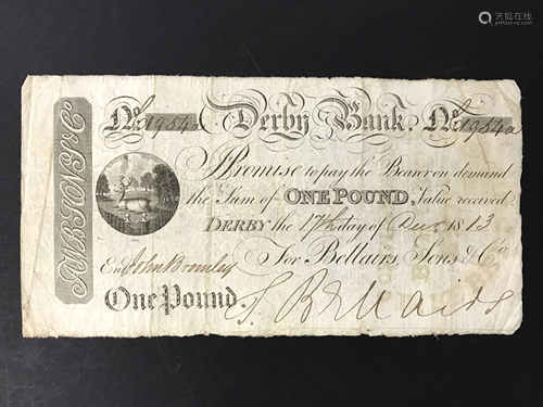 1813 DERBY BANK ONE POUND NOTE