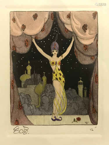 BALLETS RUSSES - HAND-COLOURED ETCHING ON WOVE ca.1912 ARTIST PROOF - GEORGES BARBIER 1882-1932