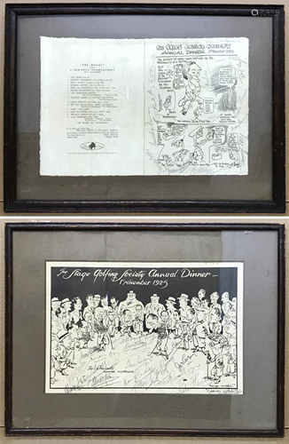 TWO STAGE GOLFING SOCIETY PICTURES SIGNED BY ARTIST & OTHER SIGNATURES 1924/5