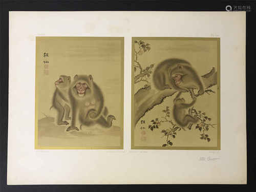 JAPANESE PRINT SERIES 1 PLATE 7 SHOWING MONKEYS