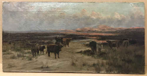 Sidney Pike 1880-1901. British. Oil on canvas. “Cattle in a Highland Landscape”.