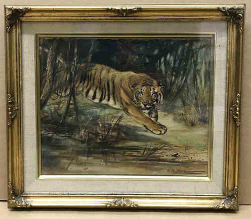 Cuthbert Edmund Swan 1870-1931. British. Watercolour. “A Stalking Tiger” Signed lower right