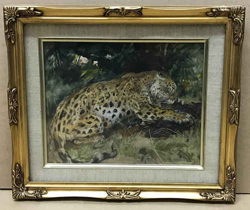 Cuthbert Edmund Swan 1870-1931. British. Watercolour. “Leopard with His Pray”.