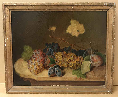 Felix Pollinger 1817-1877. German. Oil on panel. “Still Life of Grapes and Plums.