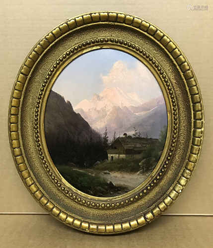 Guido Agostini fl1870-1898. Italian. Oil on board. “Mount Rosa Italy”