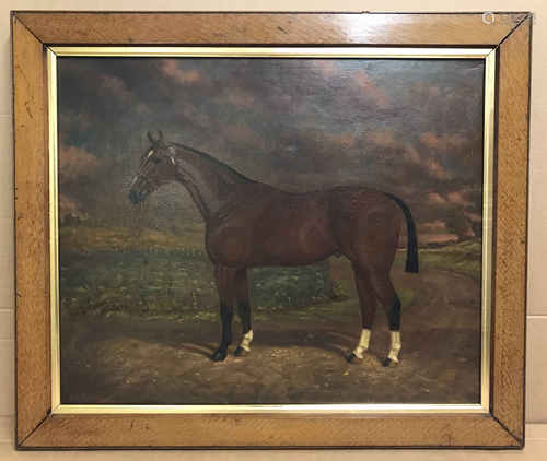 William Albert Clark 1880-1963. English. Oil on canvas. “Portrait of a Racehorse on the Track”.