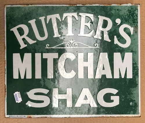 SMALL RUTTERS MITCHAM SHAG ENAMEL SIGN