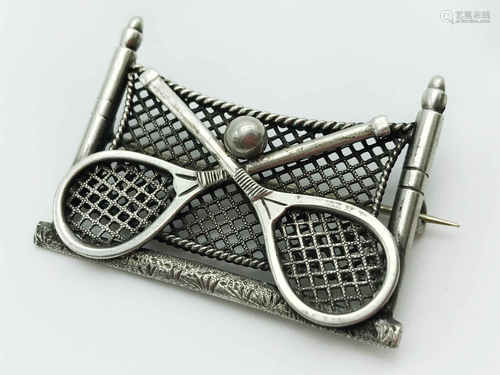 HALLMARKED SILVER TENNIS BROOCH