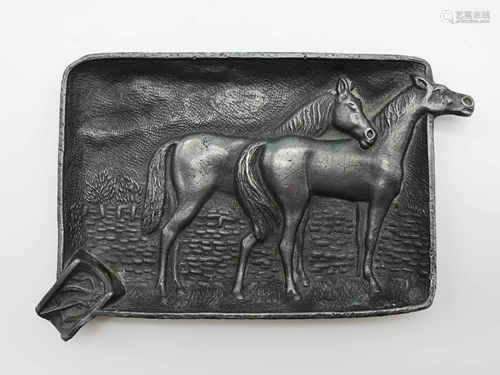 SMALL PEWTER ASHTRAY WITH HORSES