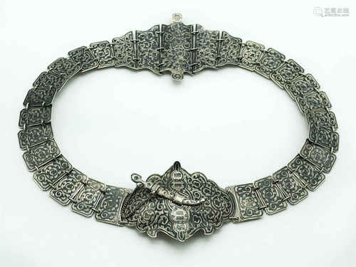 19C RUSSIAN SILVER NIELLO COSSACK BELT