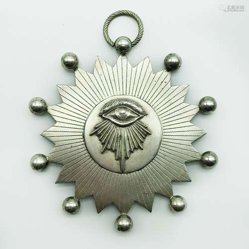 LARGE WHITE METAL UNUSUAL STAR MEDAL - SHEPHERDS ON THE MOOR LODGE