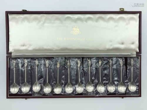 LIMITED EDITION OF TWELVE HALLMARKED SILVER SPOONS BY THE BIRMINGHAM MINT