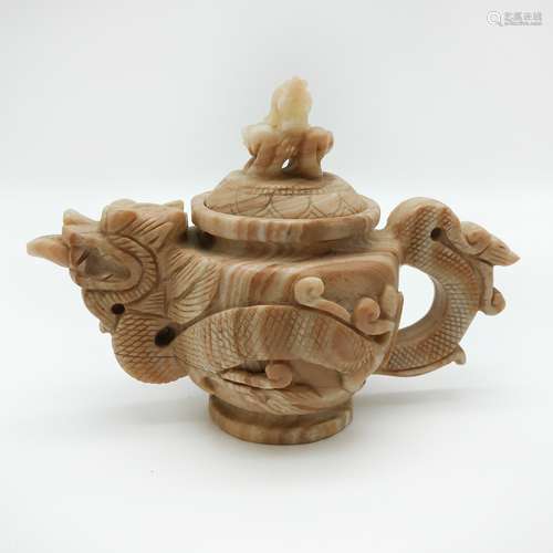 SMALL CHINESE DECORATIVE SOAPSTONE TEA POT