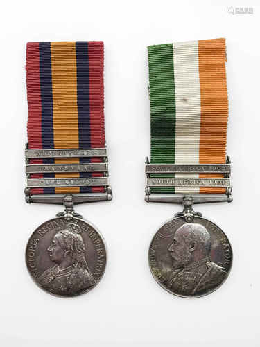 PAIR OF ANGLO-BOER WAR QUEEN'S AND KING'S SOUTH AFRICA MEDALS TO PTE A G AITCHESON 7565 SCOTS GUARDS