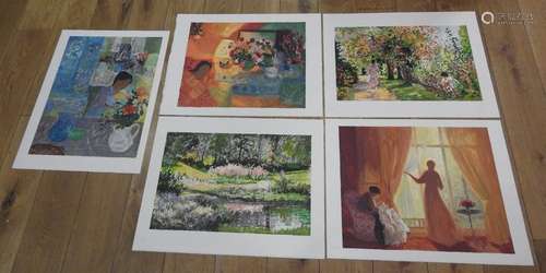 Lot de 5 lithographies dont spécimen, par Yvonne C…